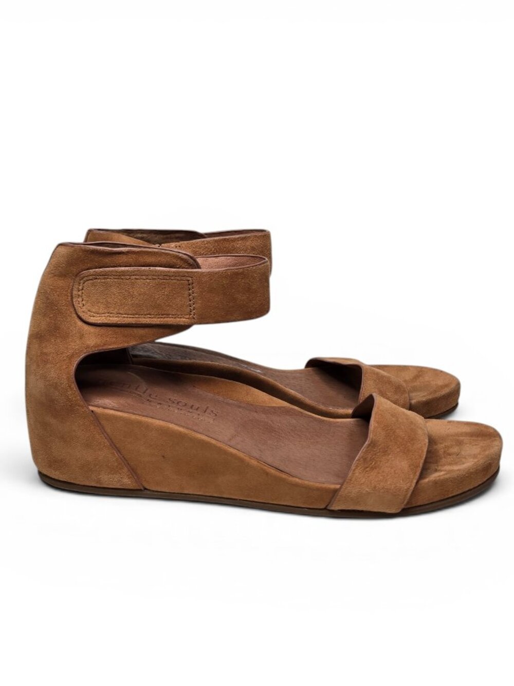 Gentle Souls Gianna Suede Wedge Sandals Womens Burnt Orange Ankle Strap 7.5